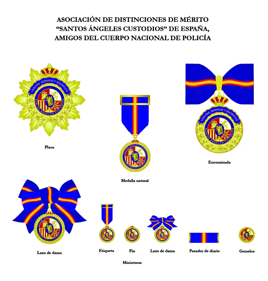 Categorías de la condecoración: placa, encomienda, medalla, lazo de dama, miniaturas, pasador y gemelos